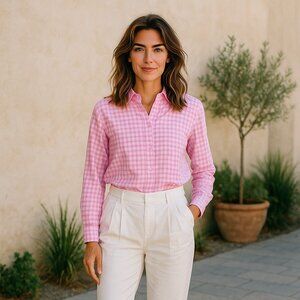 J Crew Gingham Pink/white pattern, Cotton Shirt size 8Tall